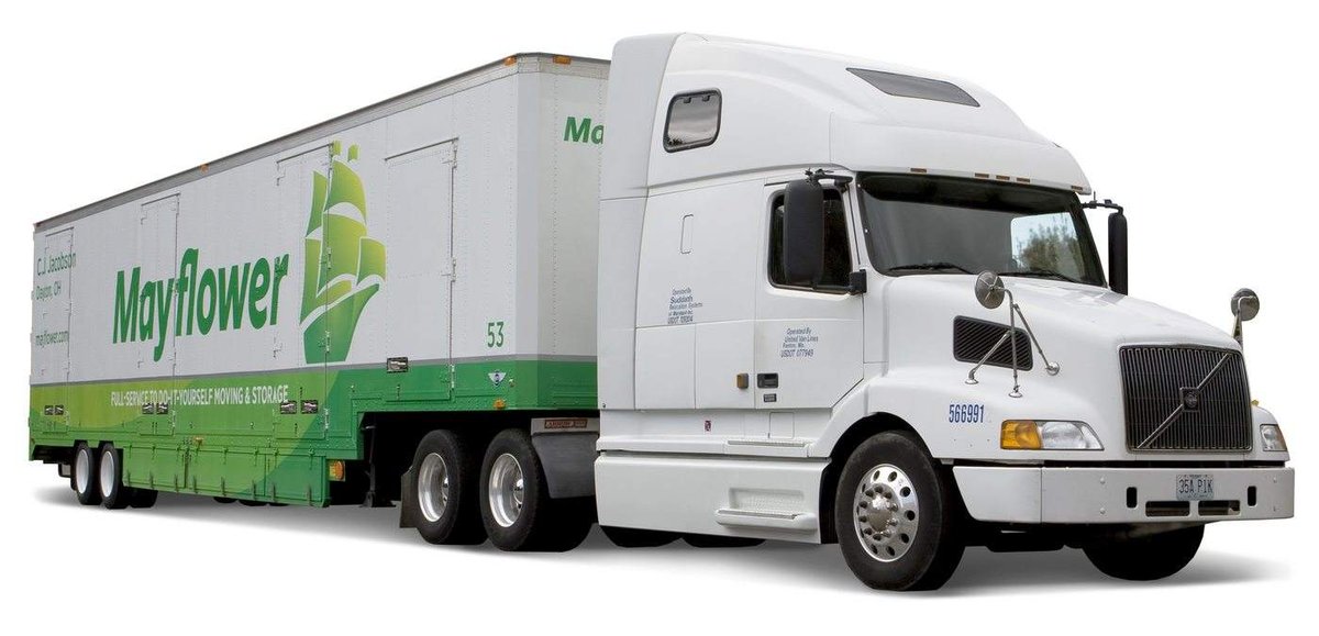 Mayflower Transit semi-trailer moving truck photographed in 2010 in three-quarter view.